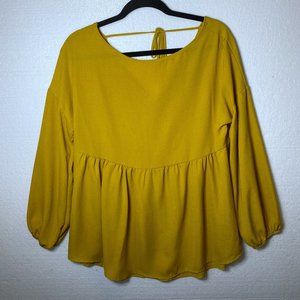 White Birch Womens Sz Medium Yellow Long Sleeve Top Blouse Ruffle V Back Casual